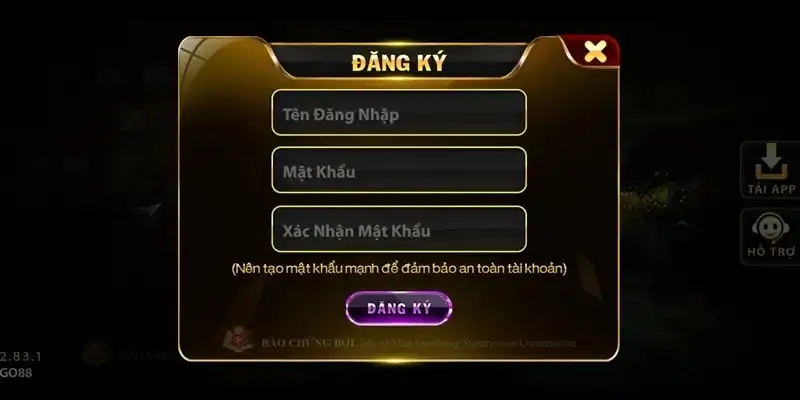 Đăng ký tài khoản tại Go88